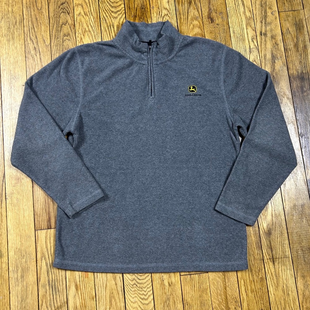John Deere Mens Gray Fleece 1/4 Zip‎ Pullover Sweatshirt NO SIZE TAG